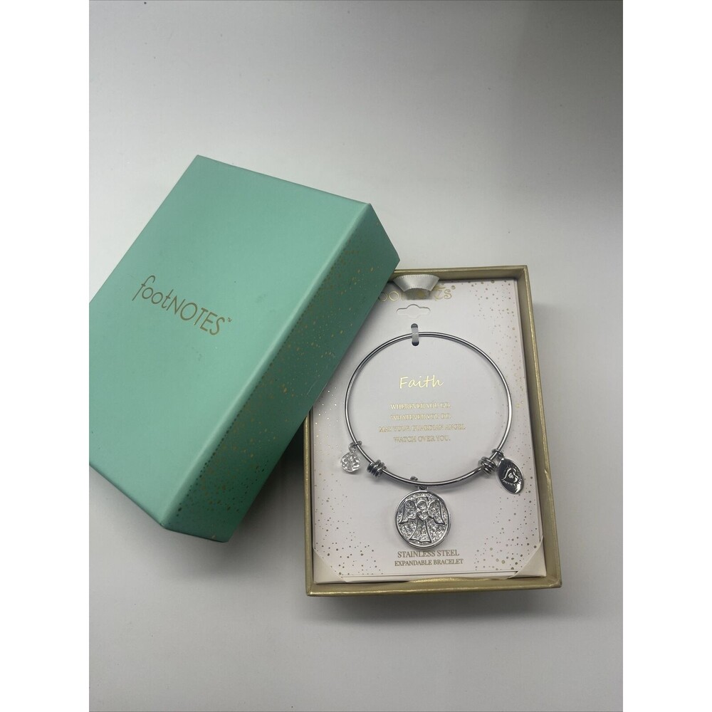 Footnotes โFAITHโ Guardian Angel Expandable Bangle Charm Bracelet New